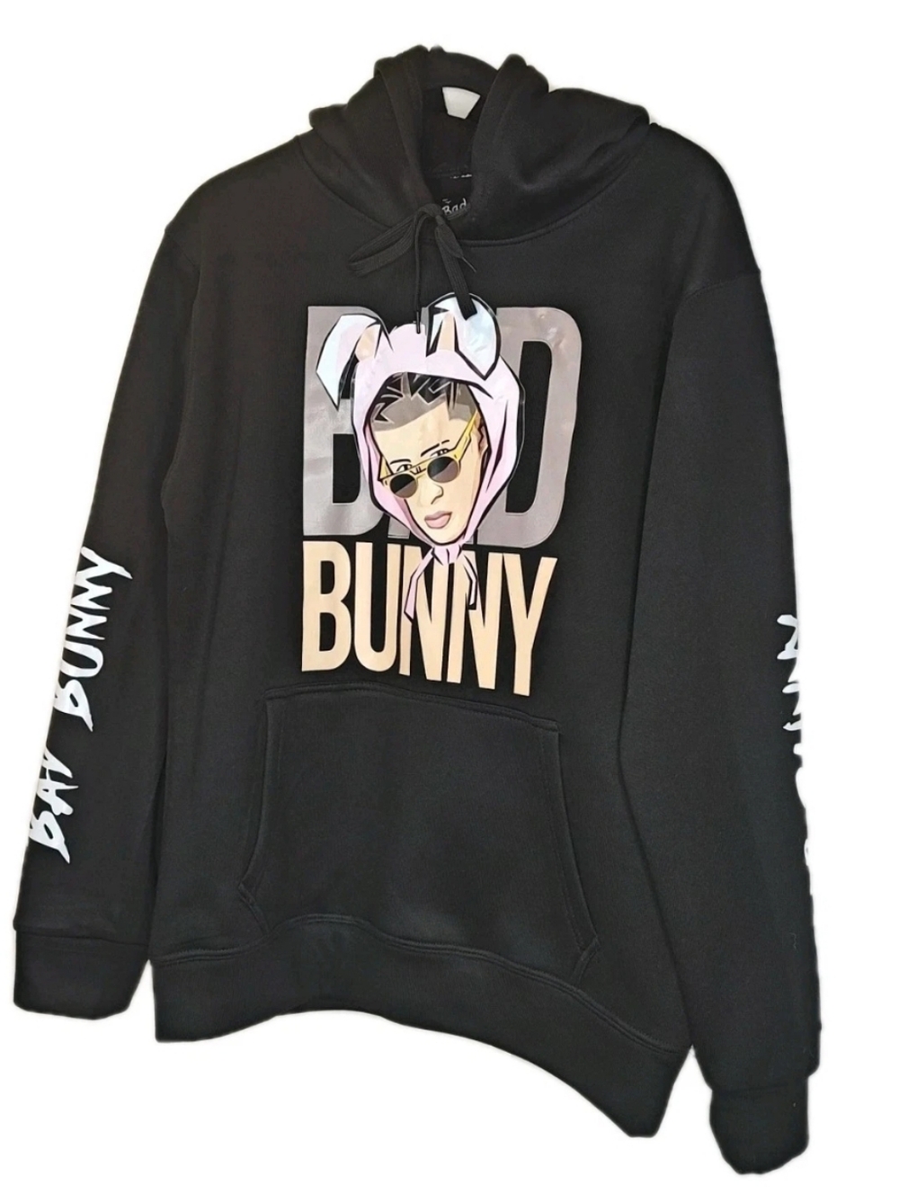 Bad Bunny Hoodie Fleece Sweatshirt Lg Black Rap Reggae Hip Hop USA Un Verano Sin